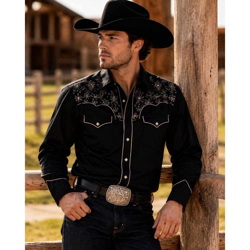 Roper Mens Black Embroidered Western Snap Shirt Floral Yoke 03-001-0040-0325BL L